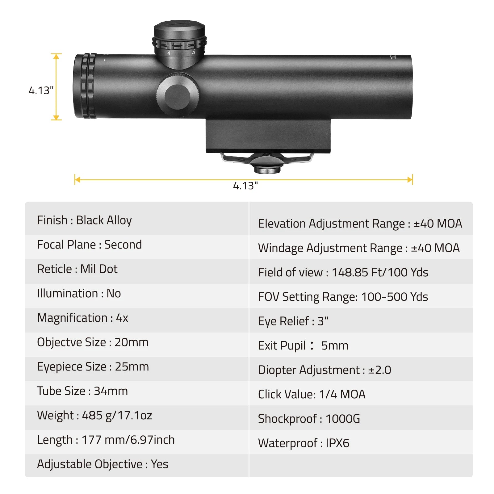 Retro M16 Carry Handle Rifle Scope 4x20