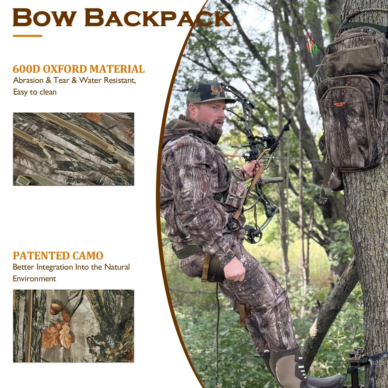 Camo Hunting Backpack with Bow Holder