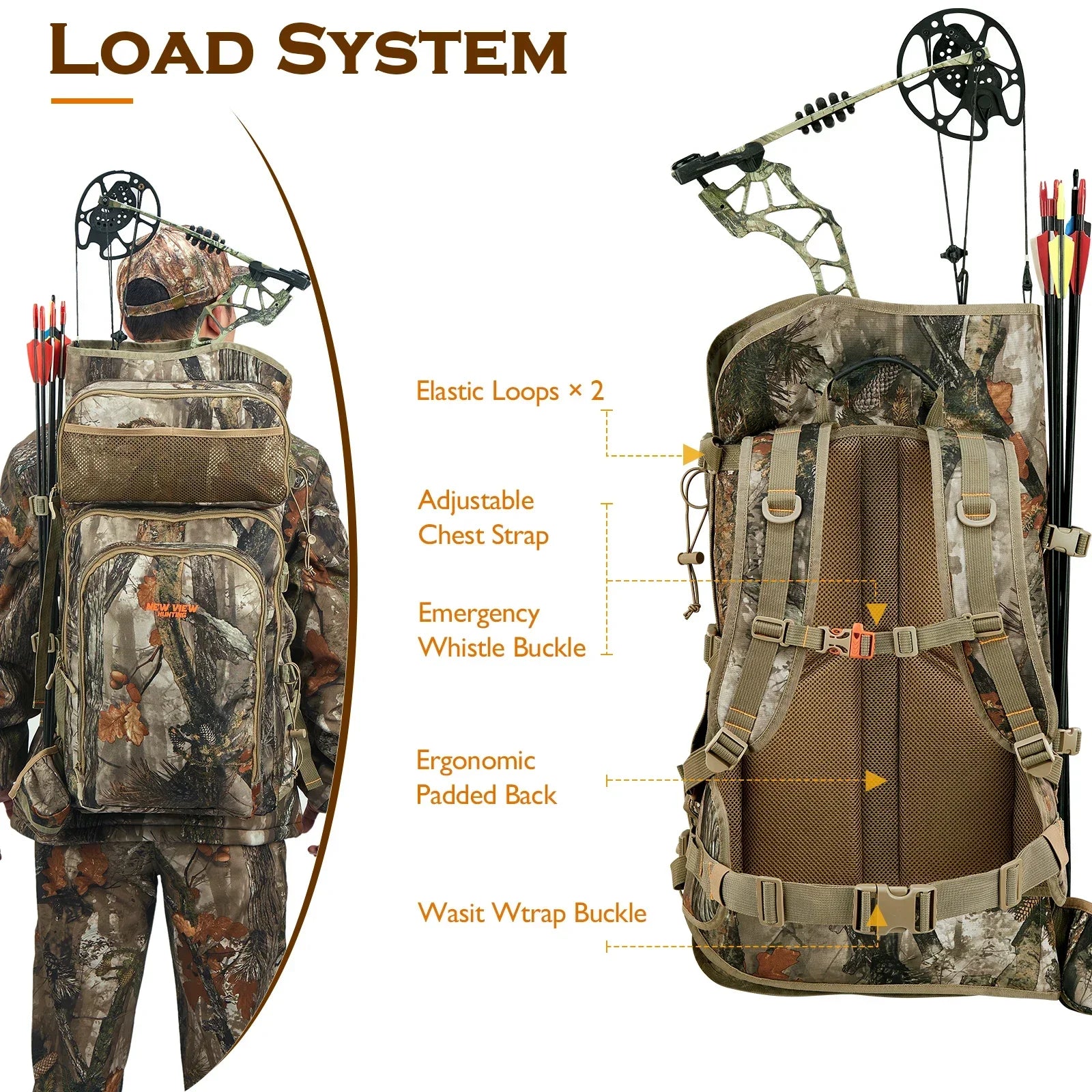 Camo Hunting Backpack with Bow Holder