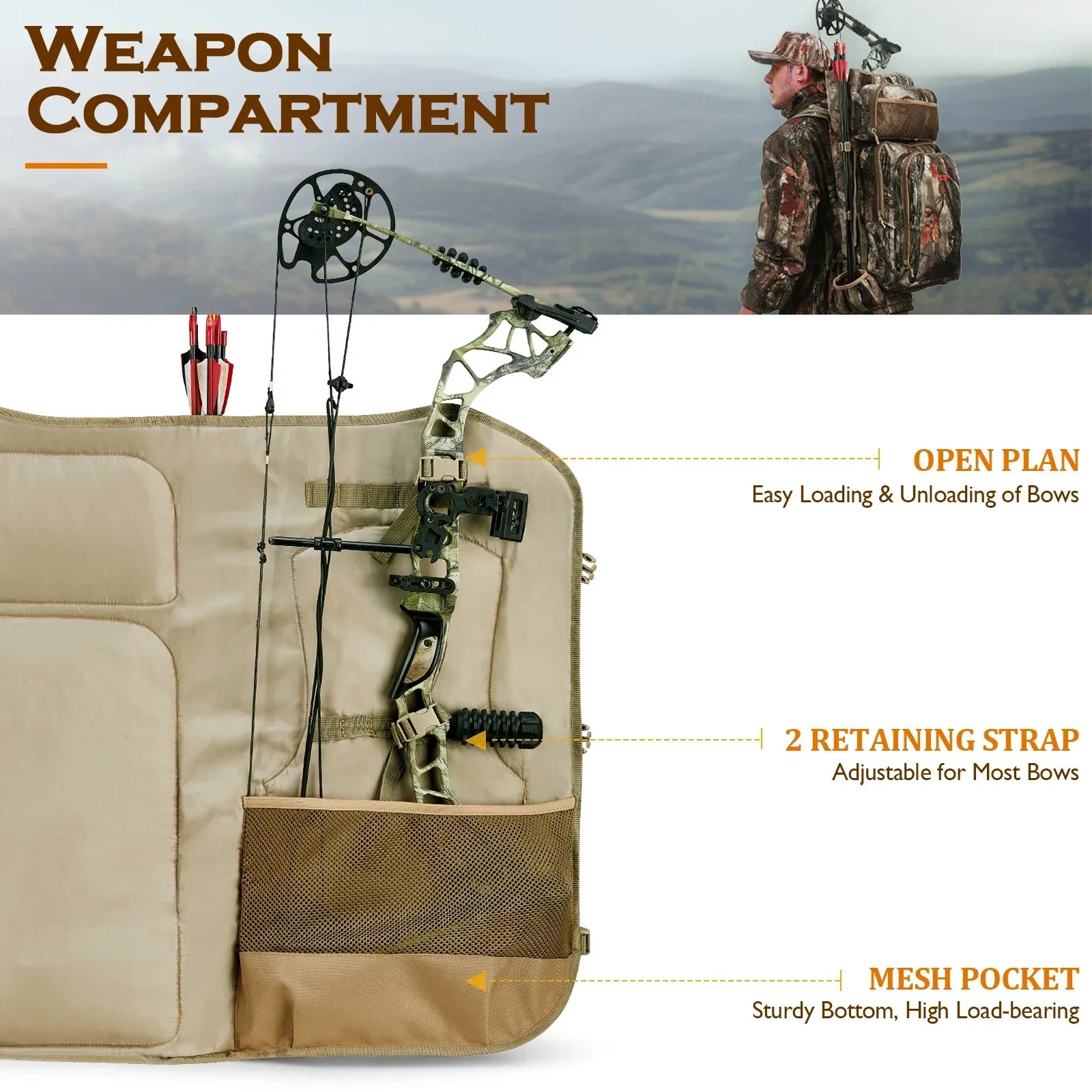 Camo Hunting Backpack with Bow Holder