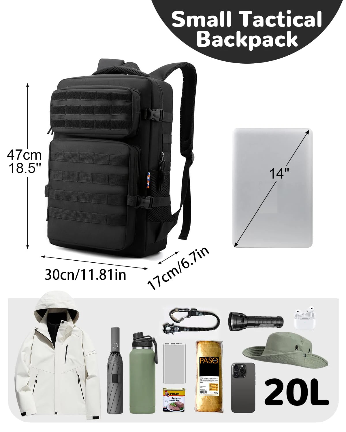 Tactical Backpack  (Black, 20L)