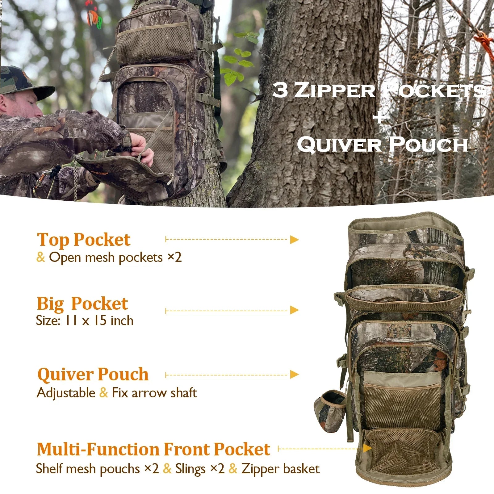 Camo Hunting Backpack with Bow Holder
